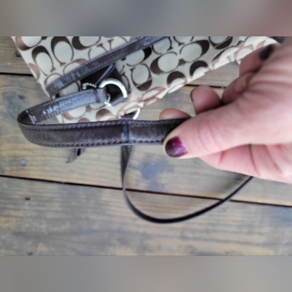 Classic Coach Signature Stripe Tote Shoulder Bag Brown/Khaki Monogram Purse Y2K - Picture 10 of 10